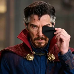 dr strange holding a black towelette to his eye