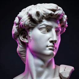 renaissance davids head with neon art, hyper detailed