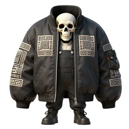 concept art redesign of skull kid majora majora's mask wearing oversized mayan bomber jacket with overalls, bulky poofy bomber jacket with mayan patterns, aztec street fashion, botw art style, gapmoe yandere grimdark, trending on pixiv fanbox, painted by greg rutkowski makoto shinkai takashi takeuchi studio ghibli, akihiko yoshida