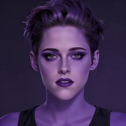 Anime portrait of Kristen Stewart with deep-purple skin, detailed, photorealistic digital art, style by Ruan Jia and Fenghua Zhong