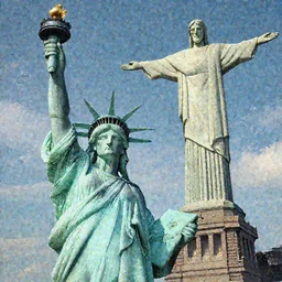 statue of liberty vs christ the redeemer epic battle unreal engine, hyper photorealistic