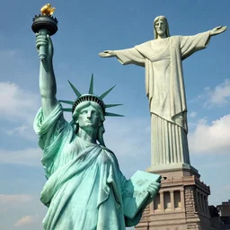 statue of liberty vs christ the redeemer epic battle unreal engine, hyper photorealistic