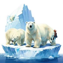 polar bears on an ice berg, vibrant colors and hard shadows and strong rim light, comic cover art, plain background, in the style of atey ghailan and charlie bowater and mike mignola and artgerm