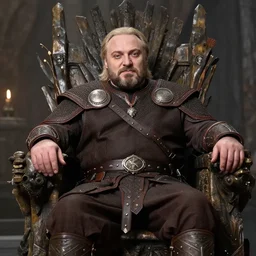 Alexander Lukashenko as a Jarl in The Elder Scrolls V: Skyrim sitting on his throne in a relaxed rude pose