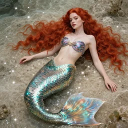 beautiful redhead mermaid, stunningly beautiful, soft lighting, flashes, realistic wide angle, sharp focus, 8 k high, 6 4 megapixel, insanely detailed, lavish, elegant, art by artgerm and wlop