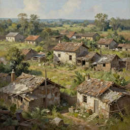 a stunning painting of a run down village, digital art, hyper-detailed