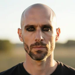 8k photography from a thin balded middle aged man with a short goatee beard and black eye shadow ,eyeliner, golden hour, Photography by Jimmy Nelson