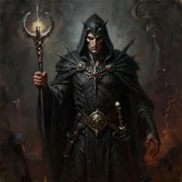 a hyper realistic oil painting of a necromancer from diablo, dark fantasy, horror, retro fantasy
