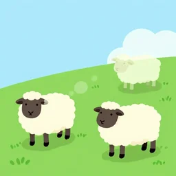 3 sheep on a green hill digital art