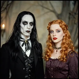 gothic 'Jack and Sally' caricatures concept art by Ralph McQuarrie f/2.8 35mm photography, kodak gold film