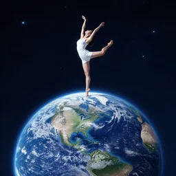 figure of a woman dancing on top of planet earth with starry backdrop, seen from a distance, art by kay nielsen and albrecht durer, engraving, black and white, vector, vector art