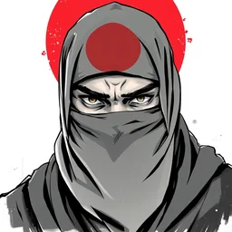 hijab tribe jaw japan flag background, sharp eyes, character designs, digital painting, manga, ink illustration, guy denning