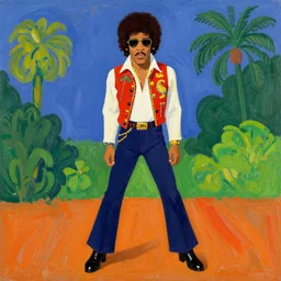jimi hendrix in the style of david hockney
