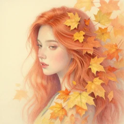 highly detailed pastel colors of an ethereal ginger beauty morphing gradually into autumn leaves, by hsiao - ron cheng, smooth composition, fine detail
