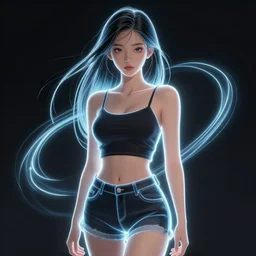 ethnic asian girl wearing a skimpy clothes, digital illustration by ruan jia on artstation, outlined by whirling illuminated neon lines and fine lines swirling in circles by jesper ejsing and rhads and makoto and shinkai and lois van baarle, digital art, trending on artstation