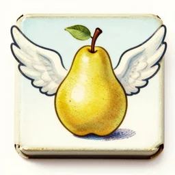 vintage matchbox illustration of a pear with wings