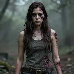 a female zombie from the walking dead, mutilated, without the right arm, young, latina