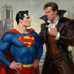 Painting of Boris Karloff as Superman fighting the Brad Pitt as the Hunchback of Notre Dame by Mark Brooks