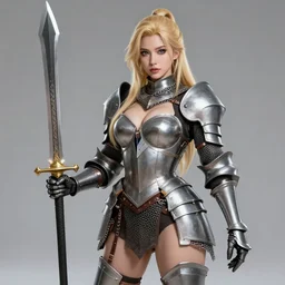 a well - endowed lady knight clad in chainmill that accentuates her figure, holding a sizable claymore, cute, blonde, photorealistic digital art, key visual, digital artwork, portrait