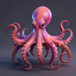 octopus with paint bristles for tentacles, unrealengine 5, vibrant colors