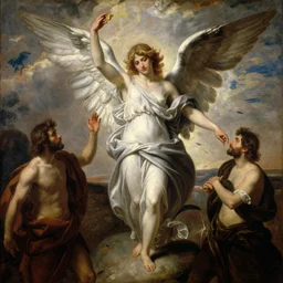 a painting of the angel of omnipotence elubatel by gustav moreau, jean delville and  Gaston Bussiere