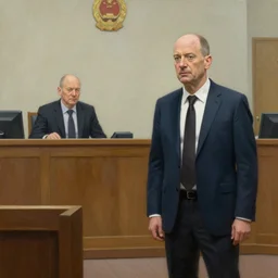 saul goodman defending olaf scholz in acourt, courtroom painting