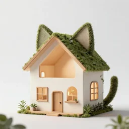 house in the shape of a cat. architectural render photo.