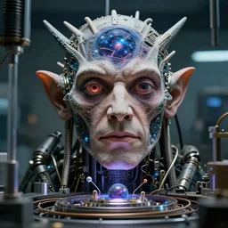 terence mckenna machine elves working in a cosmic 3 d printing laboratory, detailed face, cinema still
