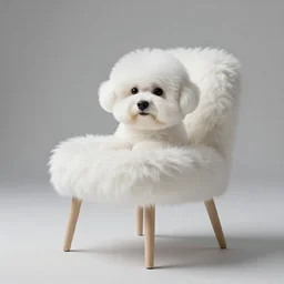 A product photography of a chair inspires by white fluffy dog, 4k, high-resolution