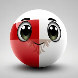 a cartoon ball with the poland flag in its design, 2 eyes
