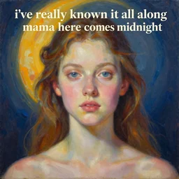 bright dramatic lighting colorful oil painting titled'i've really known it all along mama here comes midnight ', magical realism symbolist, portrait of hybrid animal protagonist in a ruined city, highly detailed, painted by grant wood and rene magritte, shocking detail trending on artstation 8 k