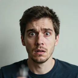 the photo of a man with a very expressive terrified face