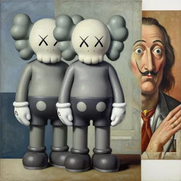 3 d abstract poster design, by kaws, james jean and salvador dali and shusei nagaoka, textured oil on canvas, expanded surrealism, neoclassicism, renaissance, depth of field, hyper realistic, grainy, cell shaded, metallic reflections, physically based rendering, 8 k