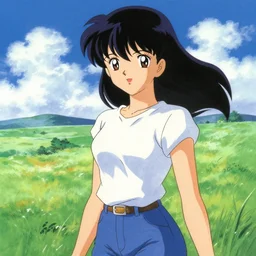 Anime girl, drawn by Yoshitaka Amano, landscape