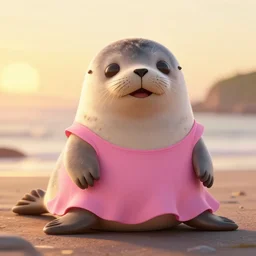 a concept art of a sappy seal, happy, dressed in a pink dress, golden hour, beautiful, artstation trending, matte painting, 8 k