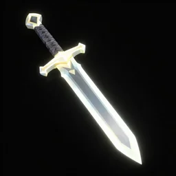 glowing low poly sword, black background, company logo