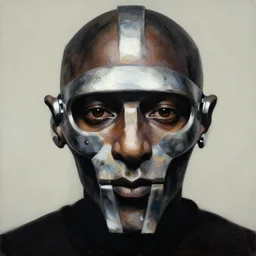 mf doom, 6 0 0 mm, opaque paints, focuses on the nuances of the human face and subtle shifts in tonal value, silhouette composition, detailed rendered