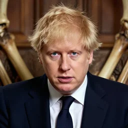full frontal editorial photo of boris johnson on bones throne, blonde, curly hair, clean big eyes, symmetrical beautiful face, clean skin, bones, skull jewelry, native aztec costume and accessories,, fashion editorial photography, hyperrealistic, from vogue magazine, ultra realistic, artgerm, reflections, gold, teal, orange