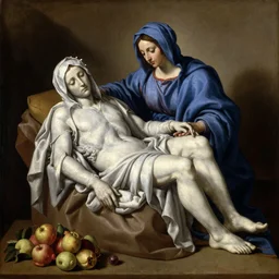 la pieta masterpiece ultrarealistic ultradetailed painting of catholic veiled lady beside fruits, still life, greg rutkowski, immerse, slime, 2 0 th century, special effects makeup, maximalist, glittering, gold, ivory, hyperreal, golden ratio, alphonse mucha