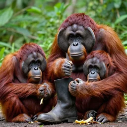 4 k photograph of an orangutan eating a boot