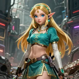 Detailed masterpiece concept art of Cyberpunk Princess Zelda in a gritty world hyperdetailed concept art by Ross Tran and Greg Rutkowski, high quality DnD illustration, trending on ArtStation, all rights reserved Wizards of the Coast. Film grain