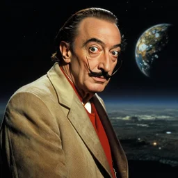 the long shot of salvador dali in the role of emperor of universe | still frame from the prometheus movie by ridley scott with cinematogrophy of christopher doyle and art direction by hans giger, anamorphic lens, 8 k, higly detailed masterpiece