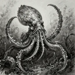 realistic painting of a kraken, 1450, ink, 8k, ultra realistic