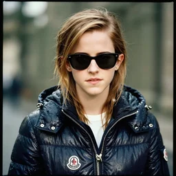 wet plate portrait, japanese emma watson in moncler jacket and sunglasses,