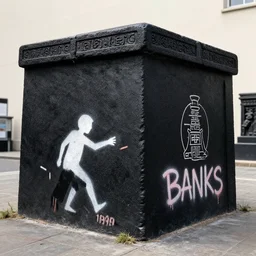 banksy graffiti on cursed ancient anunnaki black cube tomb, 1 9 9 9 aesthetic