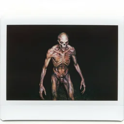 ominous polaroid photo of scary entity cryptid designed by emil melmoth, skinned humanoid creature, monster, no ( ( skin ) ) skinless