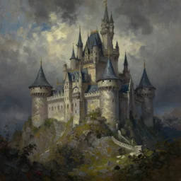Clothed,worksafe.at CGSociety by WLOP,ilya kuvshinov,krenz cushart,Greg Rutkowski,trending on artstation.Fairytale castle.Oil painting.Cinematic dramatic atmosphere,sharp focus,soft volumetric studio lighting.