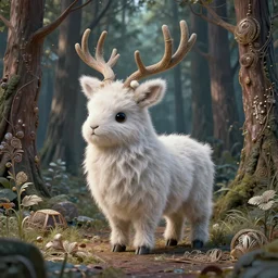 a fluffy android stag in the forest:: by Martine Johanna and Simon Stålenhag and Chie Yoshii and Casey Weldon and Guillermo del toro :: ornate, dynamic, particulate, intricate, elegant, highly detailed, centered, artstation, smooth, sharp focus, octane render, 3d