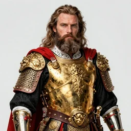 chris pratt corsican, big beard, gold breastplate, black red white clothes, intricate, highly detailed, artstation, sharp focus, illustration, jurgens, aleksi briclot, rutkowski, bouguereau, mucha