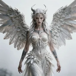 beautiful androgynous fallen angel with tattoos on his body being cast from heavens, intricate, hd, high detailed, 4 k, art by grey rukowski